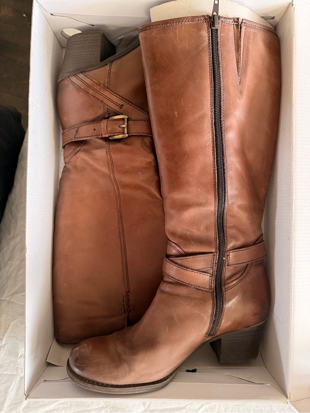 Aldo Brown Leather Mid-Heel Riding Boots